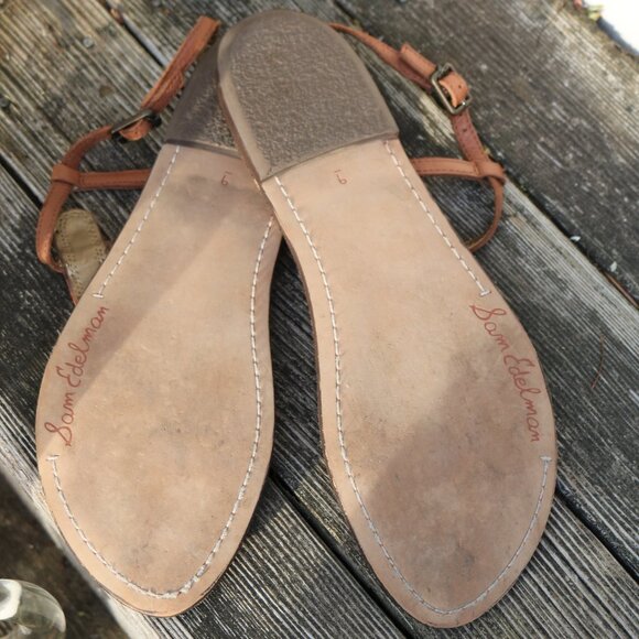 Sam Edelman Turquoise Stone Thong Tan Leather Cork Footbed Flat Sandals Sz 9 - Picture 5 of 5